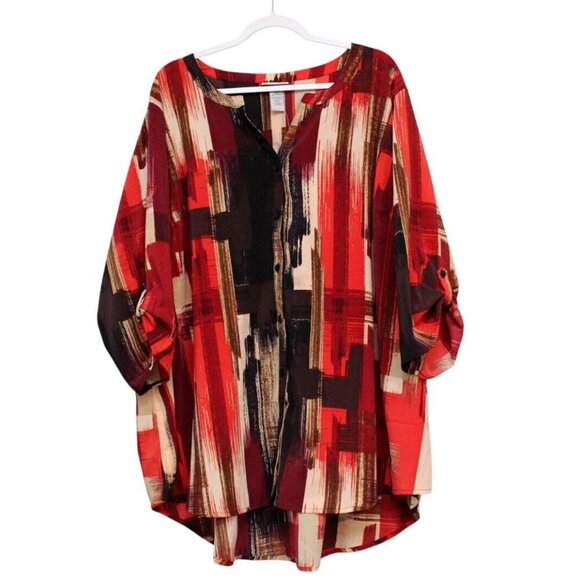 Catherines Tops - NWT Catherines Blouse Size 3X 26W 28W Abstract Button Front Stretch Career Boho